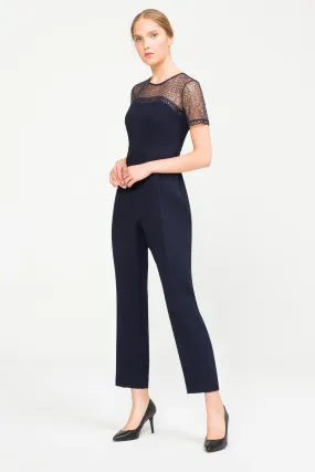 16205 Navy Blue Lace Top Jumpsuit