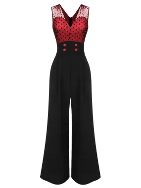 1930s Polka Dot Patchwork Button Jumpsuit