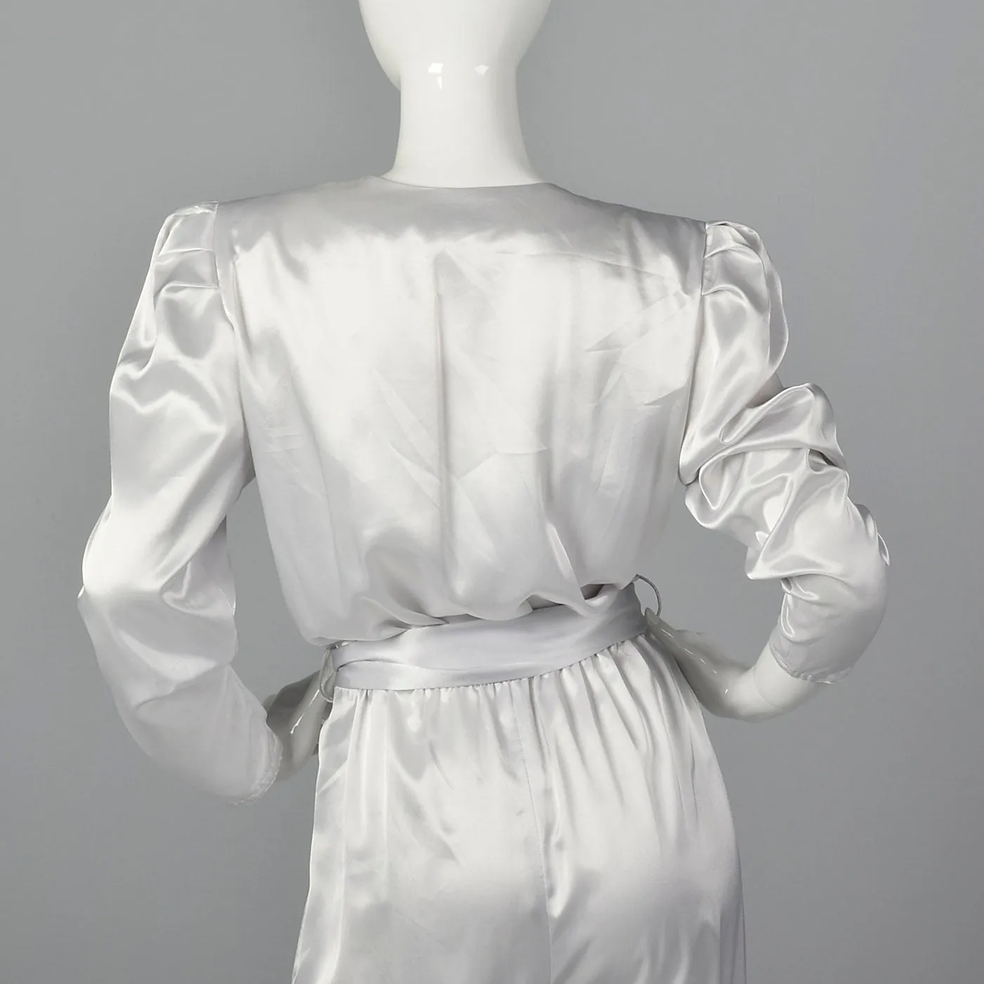 1980s Silky Silver Jumpsuit with Sash Belt