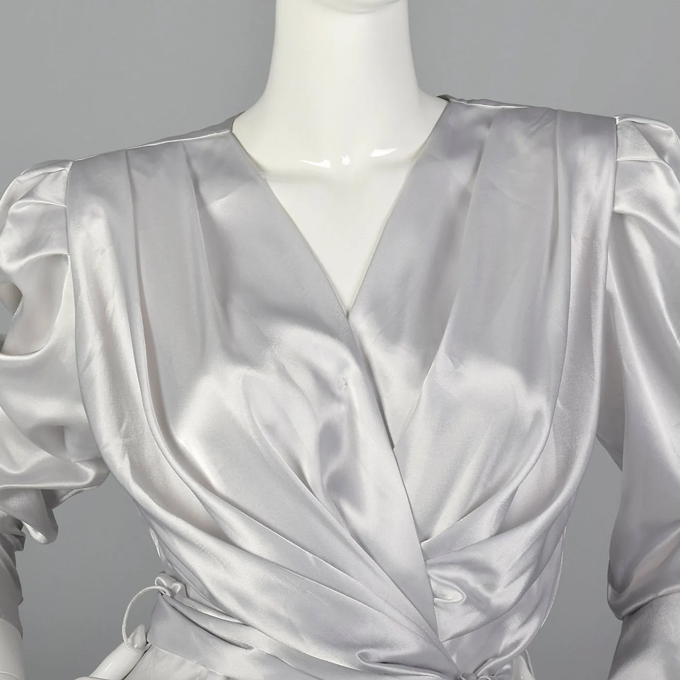 1980s Silky Silver Jumpsuit with Sash Belt