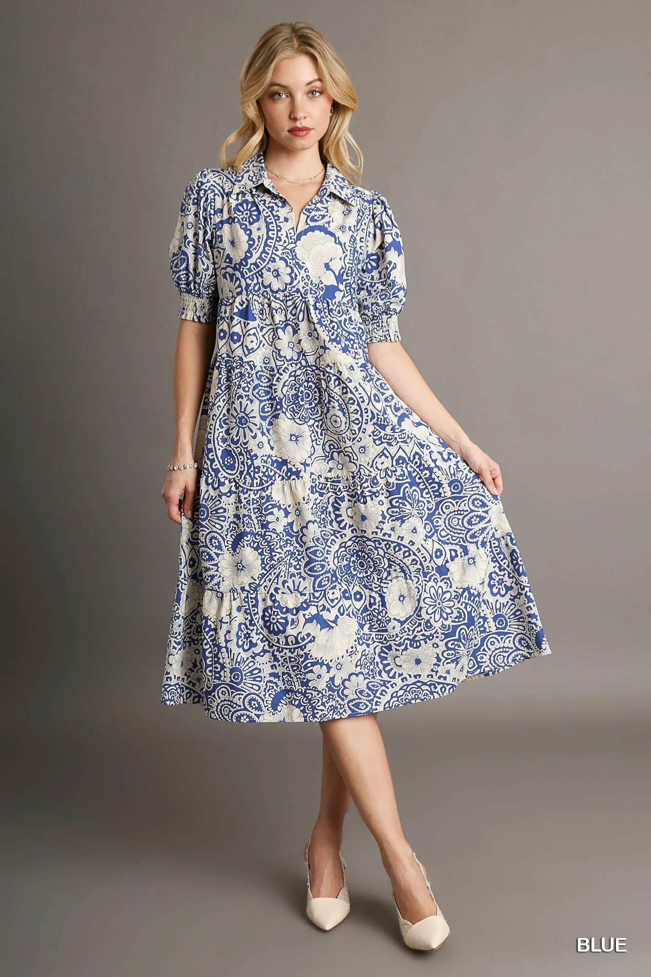 Abstract Print Midi Dress, Blue