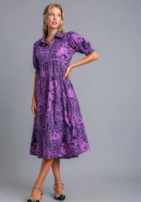 Abstract Print Midi Dress, Eggplant