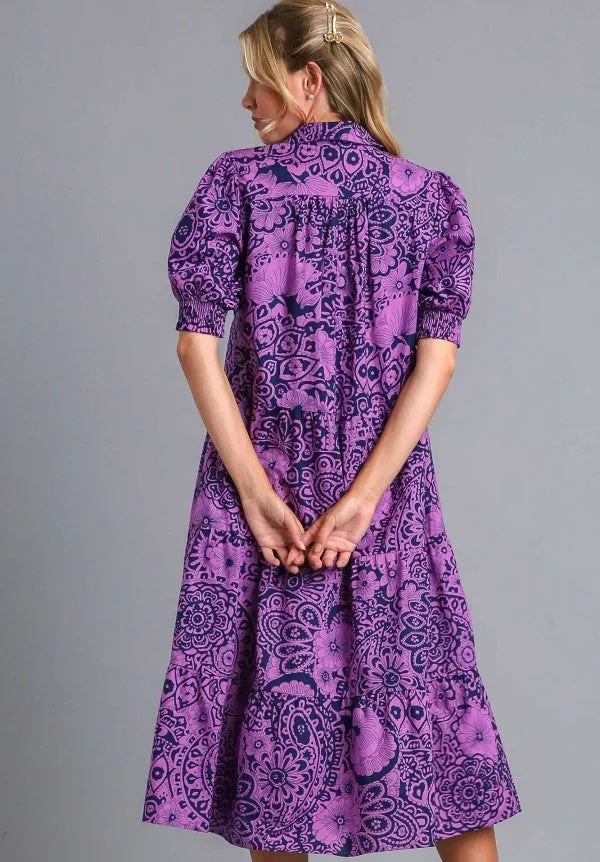 Abstract Print Midi Dress, Eggplant