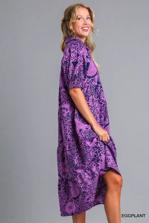 Abstract Print Midi Dress, Eggplant