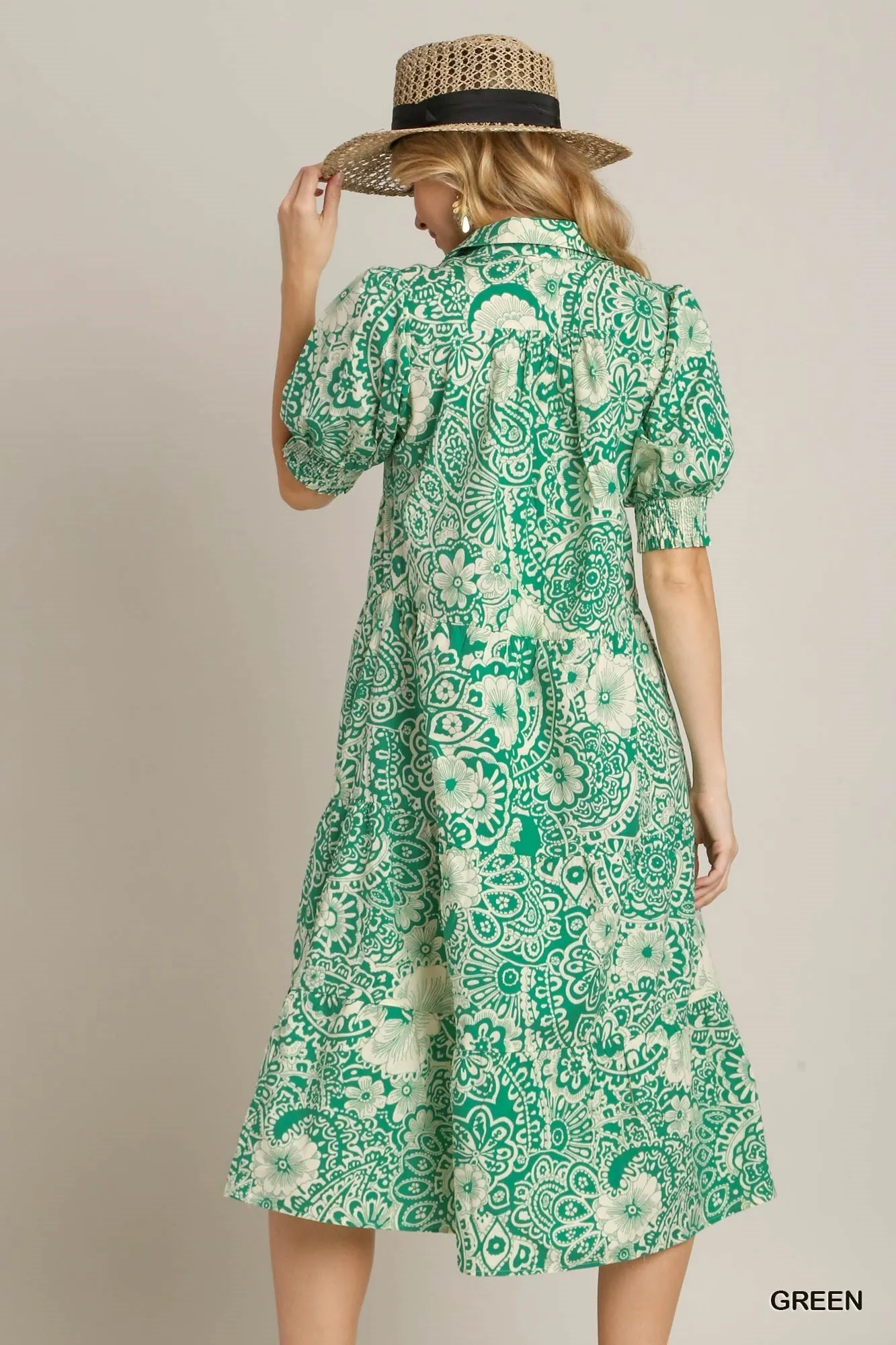 Abstract Print Midi Dress, Green