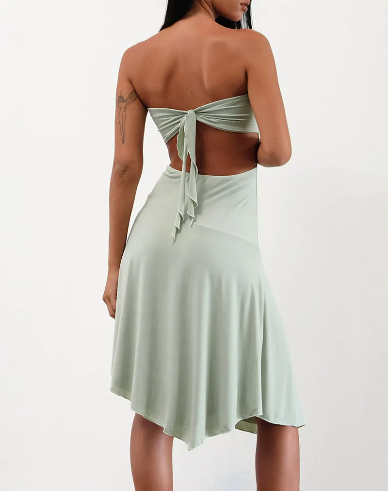 Akira Bandeau Midi Dress in Slinky Sage