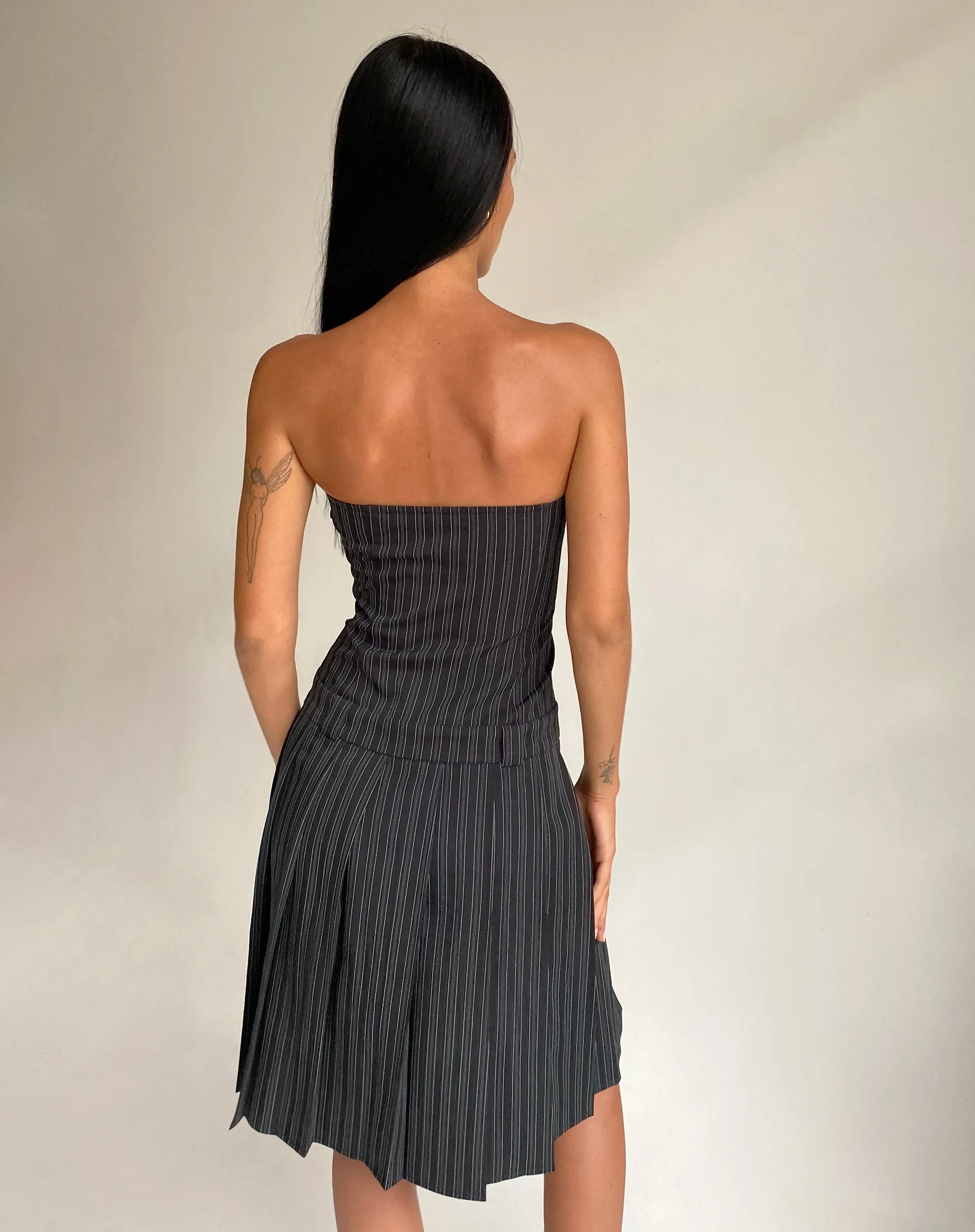 Aldari Bandeau Midi Dress in Tailoring Black Pinstripe