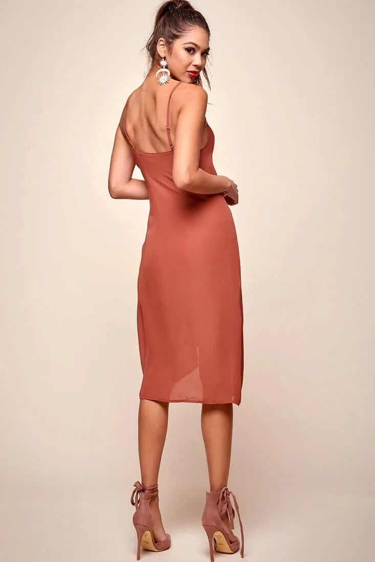 Allyson Waist Tie Slip Dress Rust