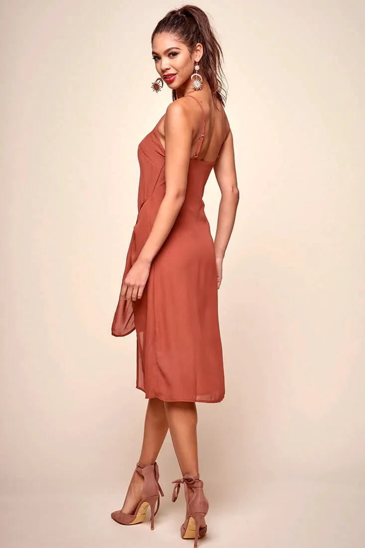 Allyson Waist Tie Slip Dress Rust