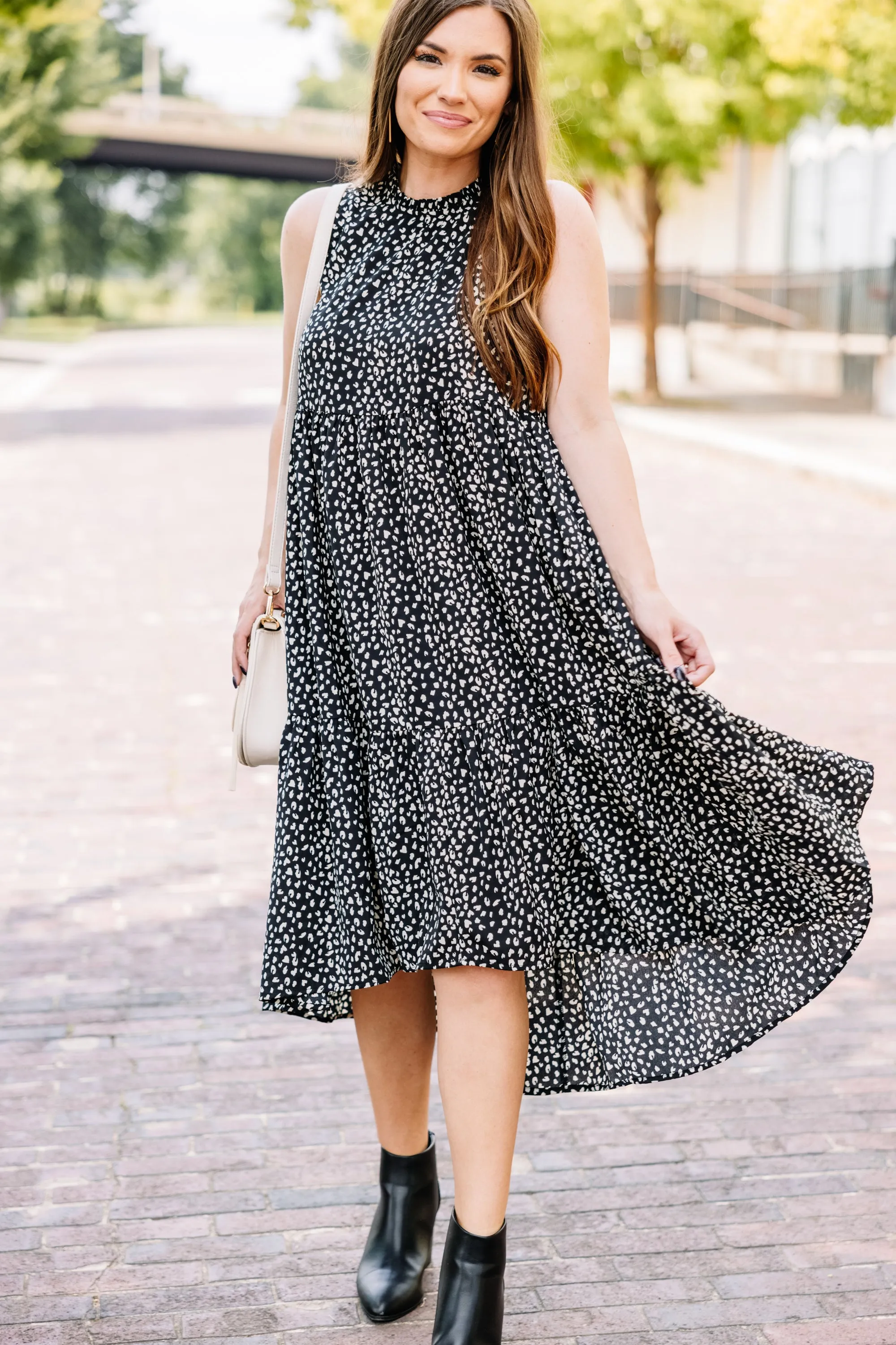 Always Bold Black Spotted Midi Dress