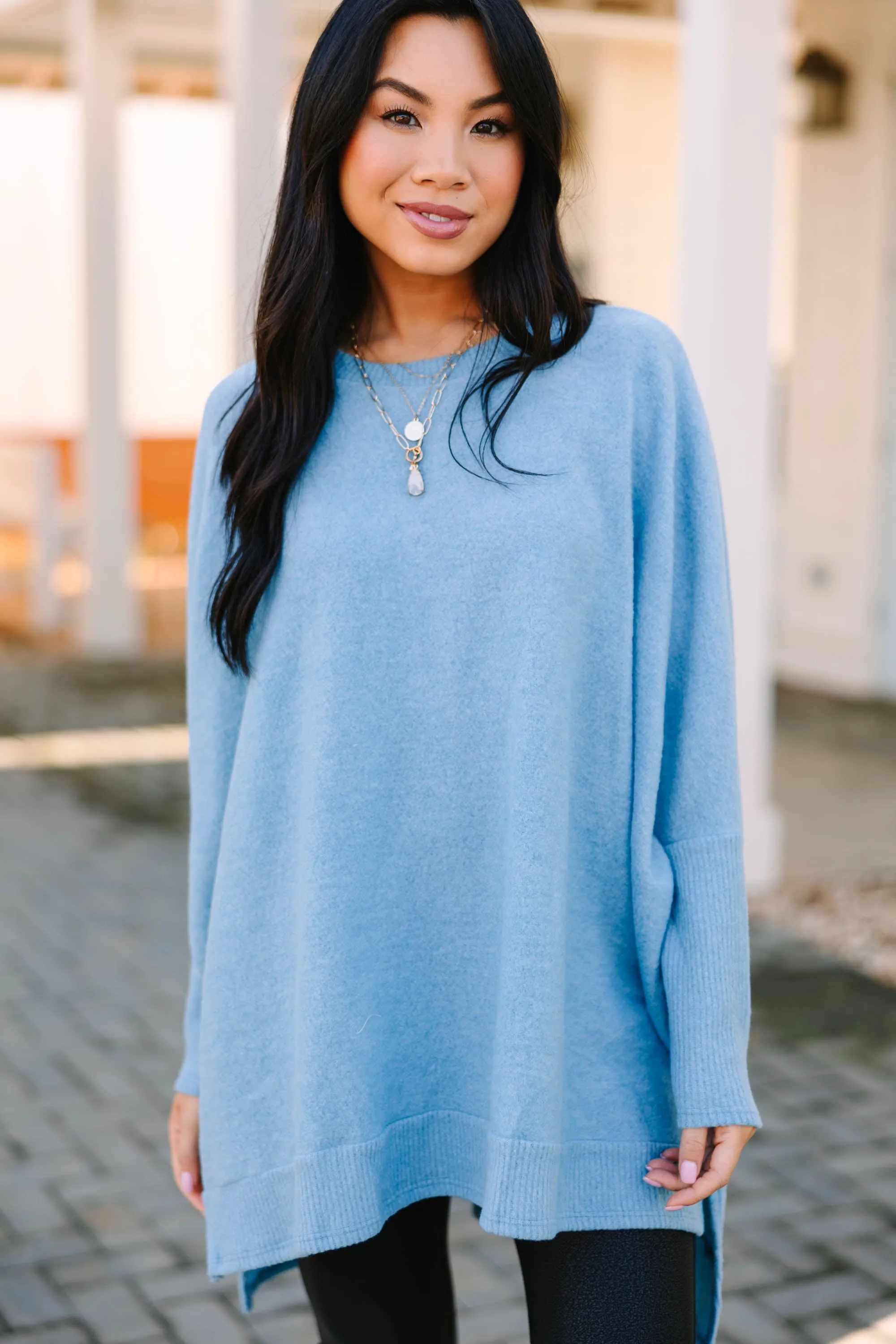 Always Fun Light Blue Brushed Knit Tunic