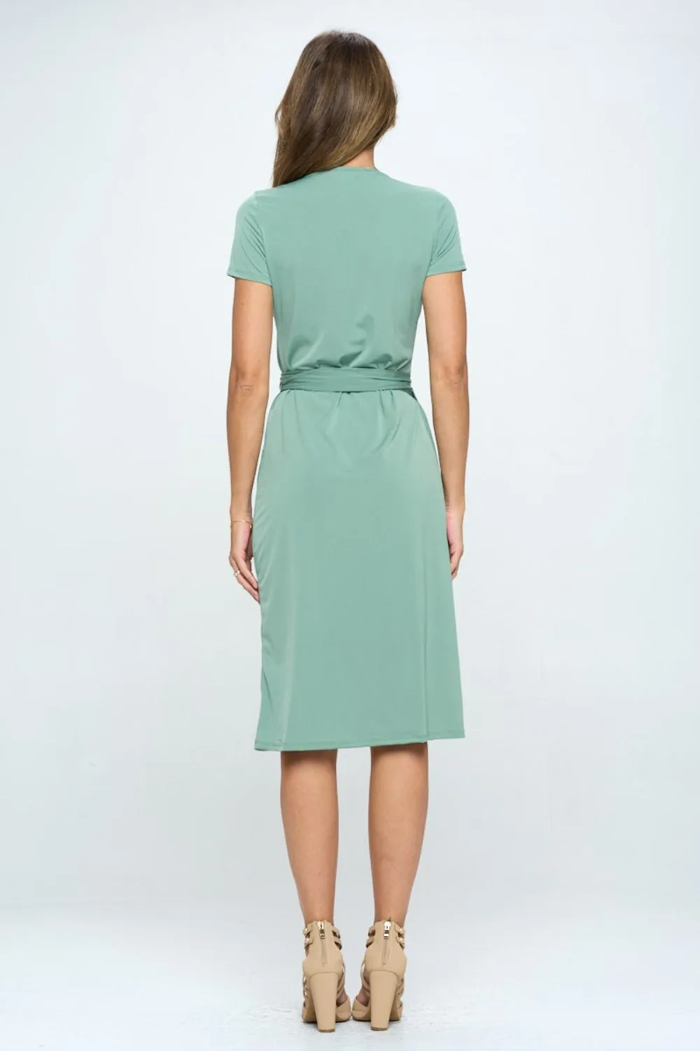 Angie Tie Front Surplice Short Sleeve Dress