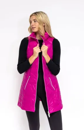 Anorak Chevron Quilted Long Vest Hot Pink