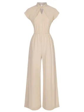 Apricot 1930s Solid Cutout Wide-Leg Jumpsuit