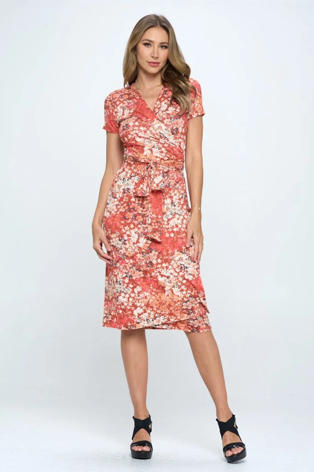 Aruba Floral Tie Front Surplice Short Sleeve Dress