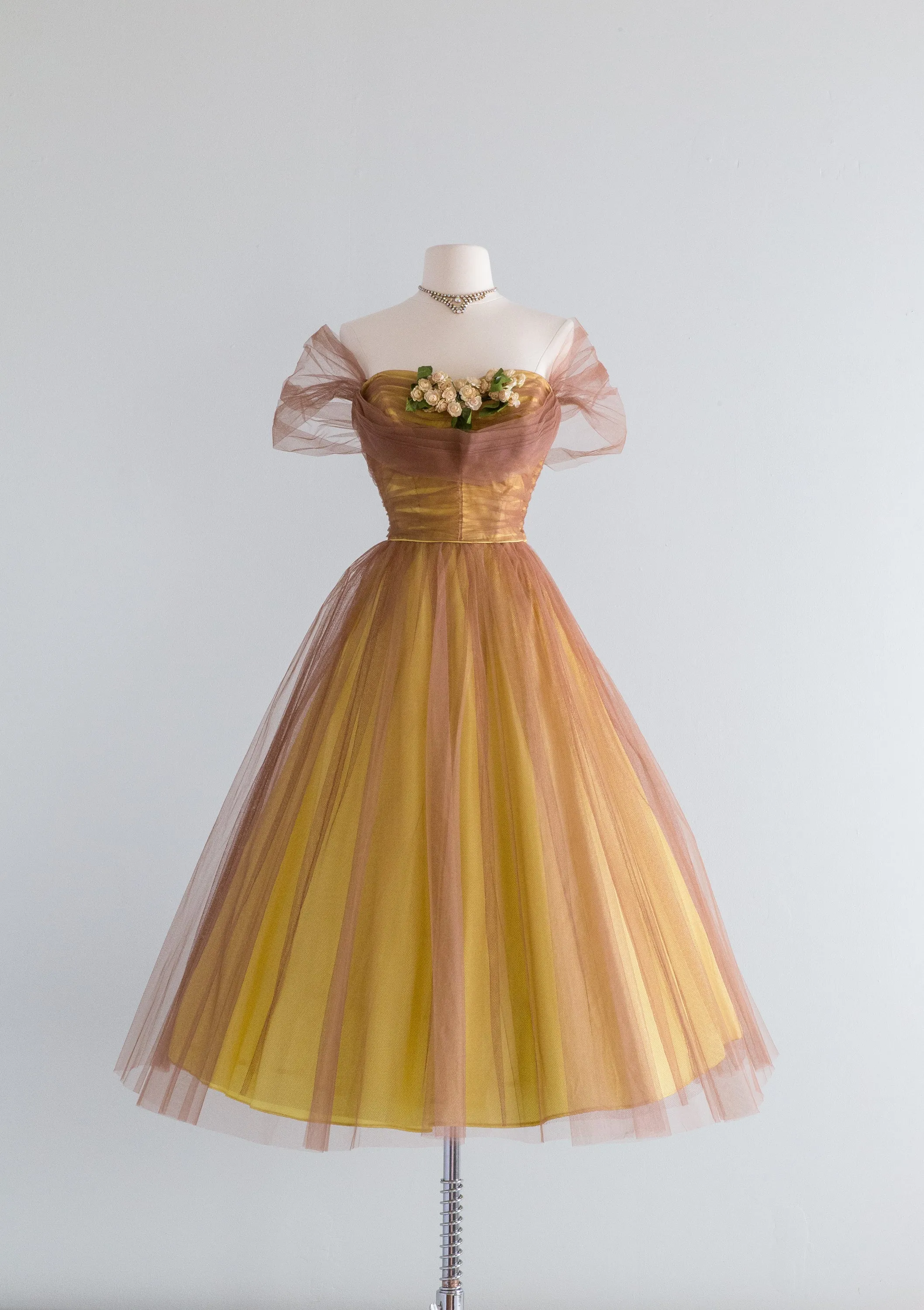 Beautiful 1950's Daffodil Yellow And Auburn Prom Dress / Small