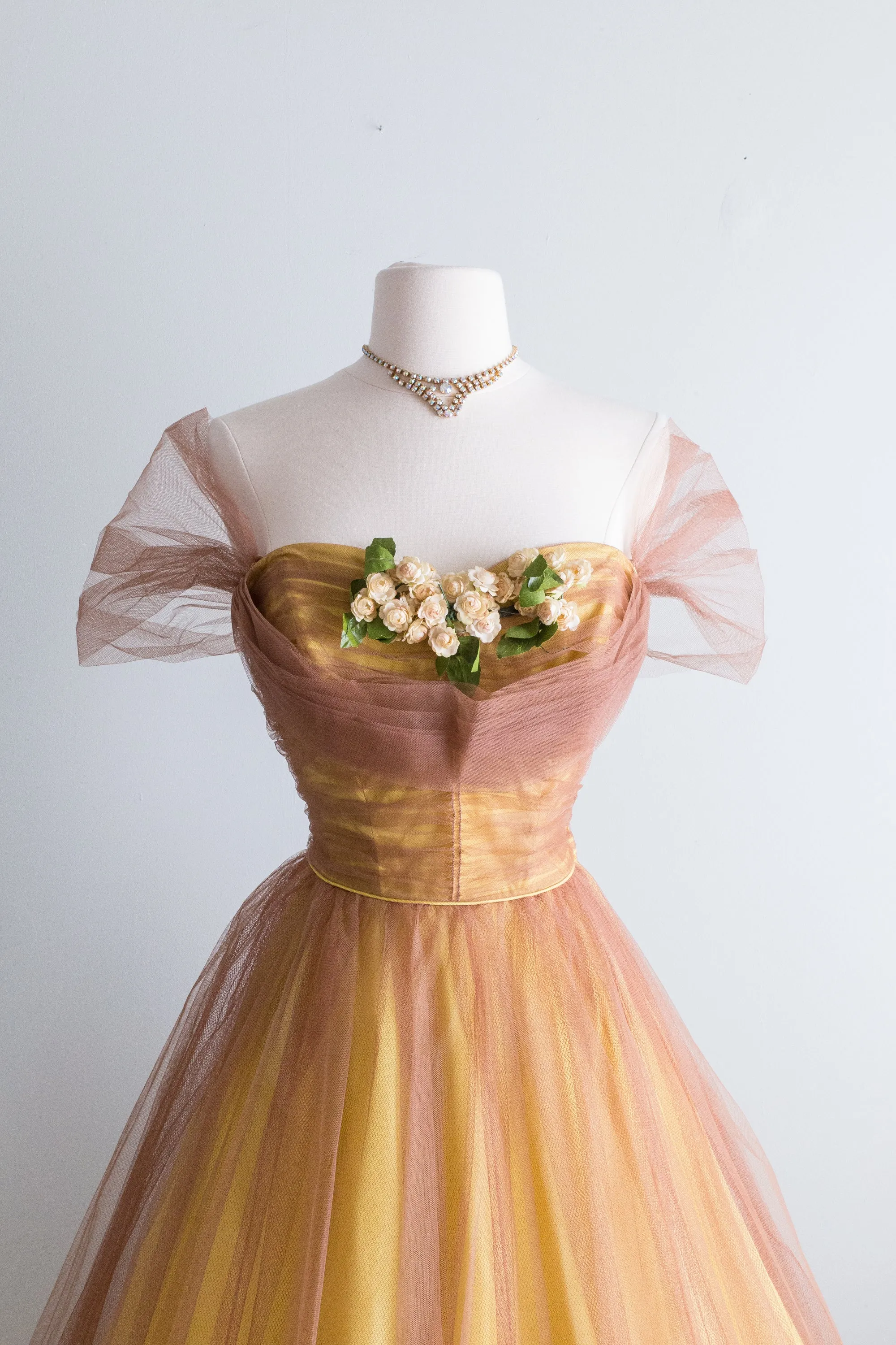 Beautiful 1950's Daffodil Yellow And Auburn Prom Dress / Small