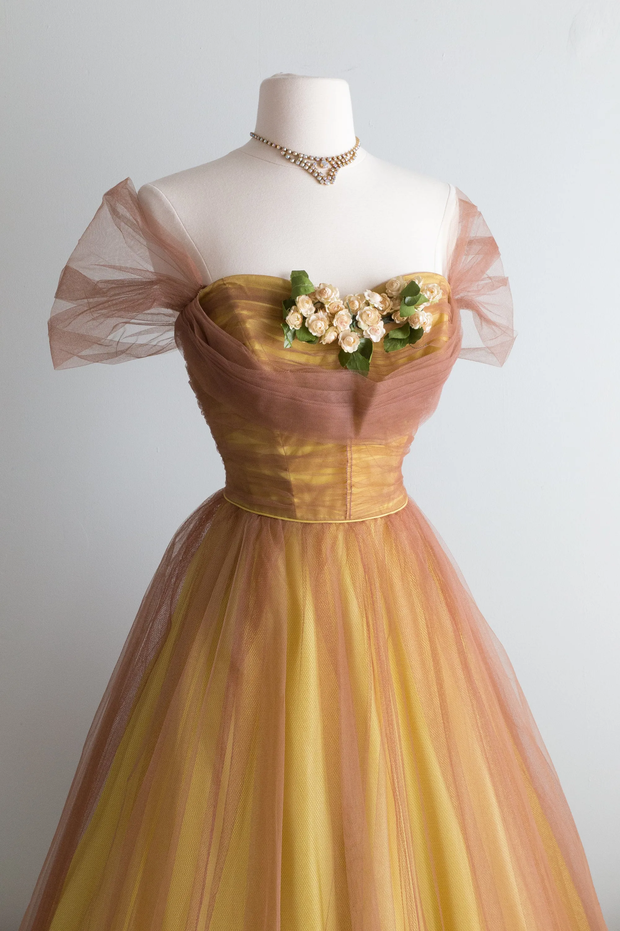 Beautiful 1950's Daffodil Yellow And Auburn Prom Dress / Small