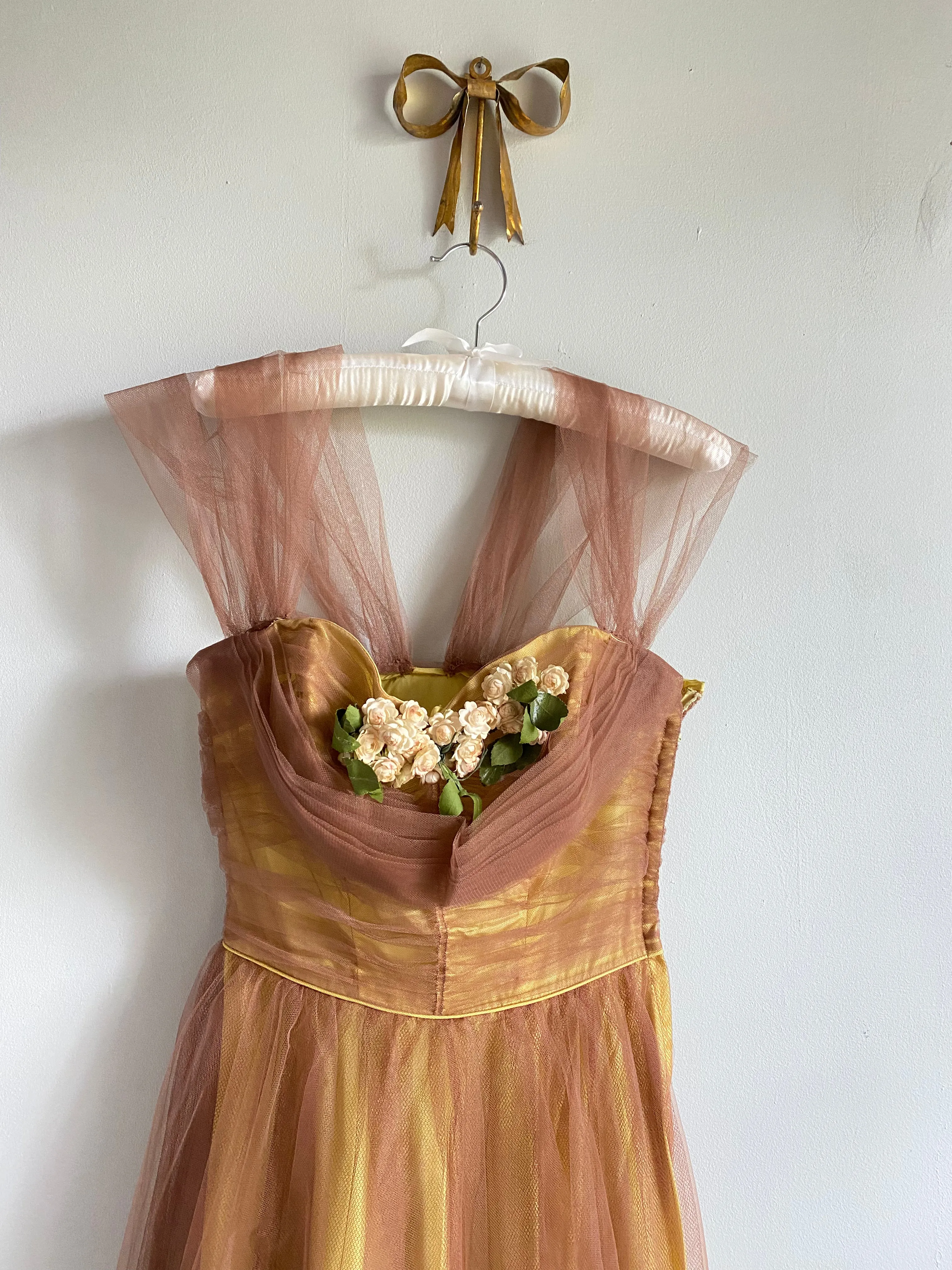 Beautiful 1950's Daffodil Yellow And Auburn Prom Dress / Small