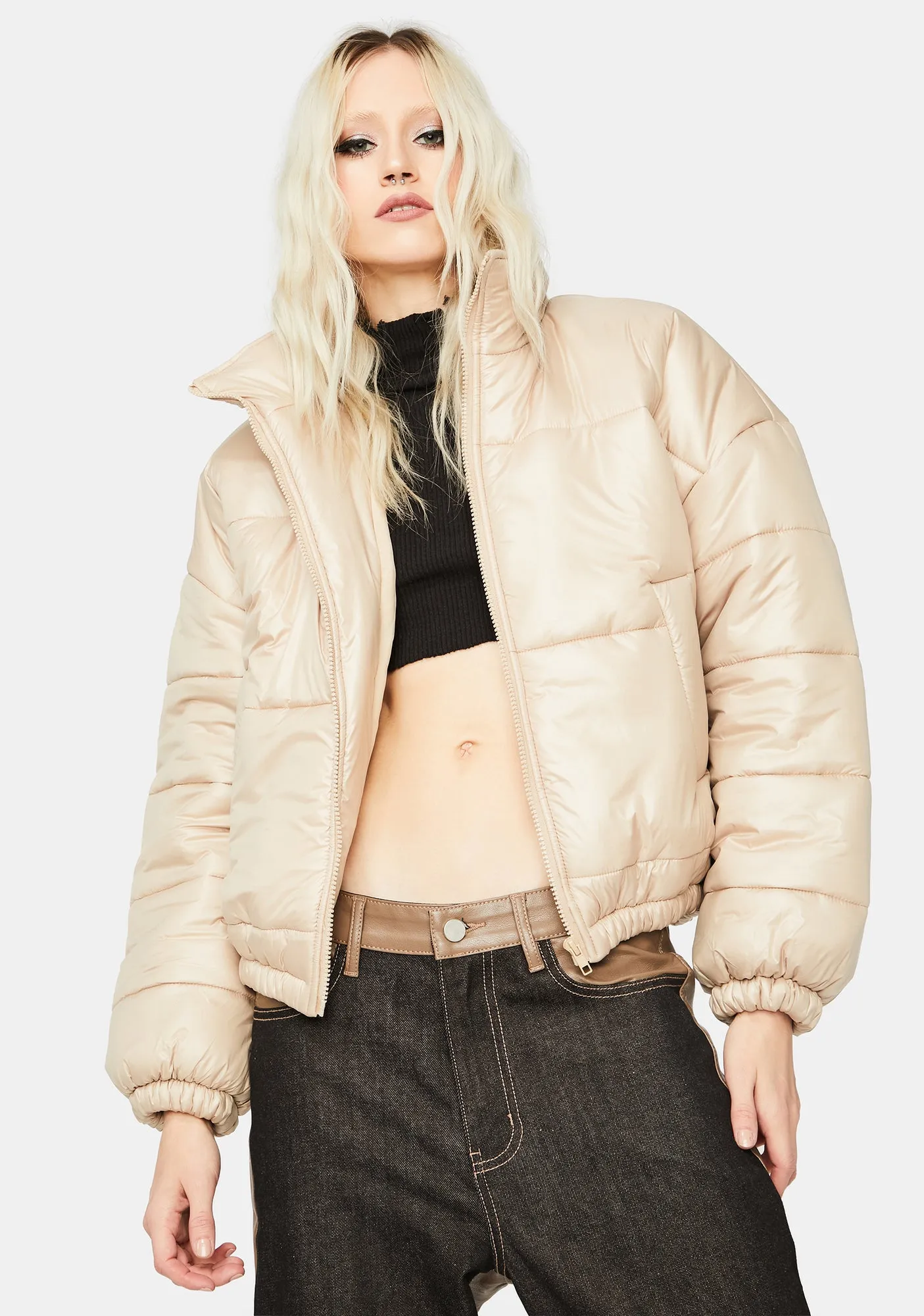 Beige Wandering Campus Puffer Jacket