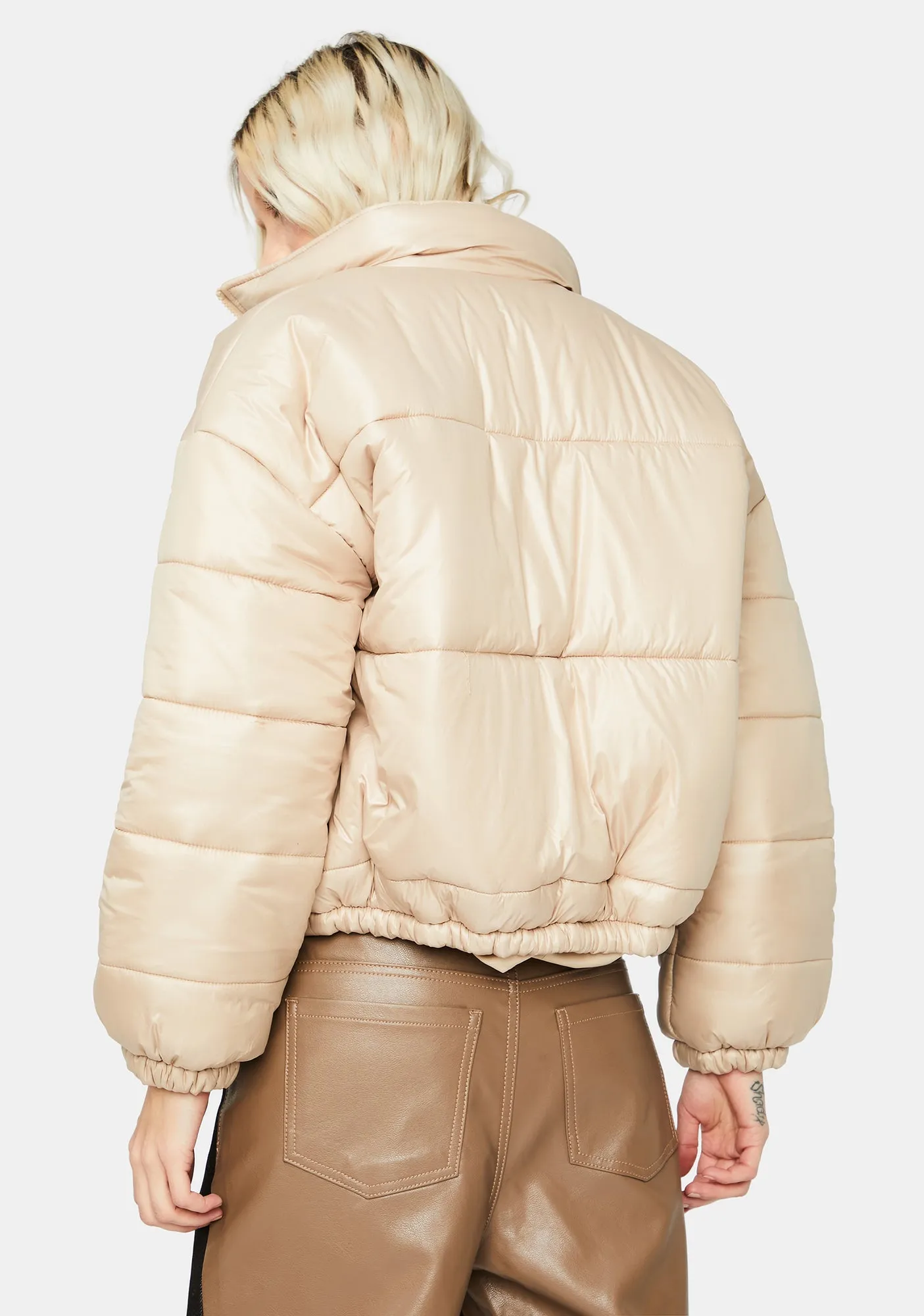 Beige Wandering Campus Puffer Jacket