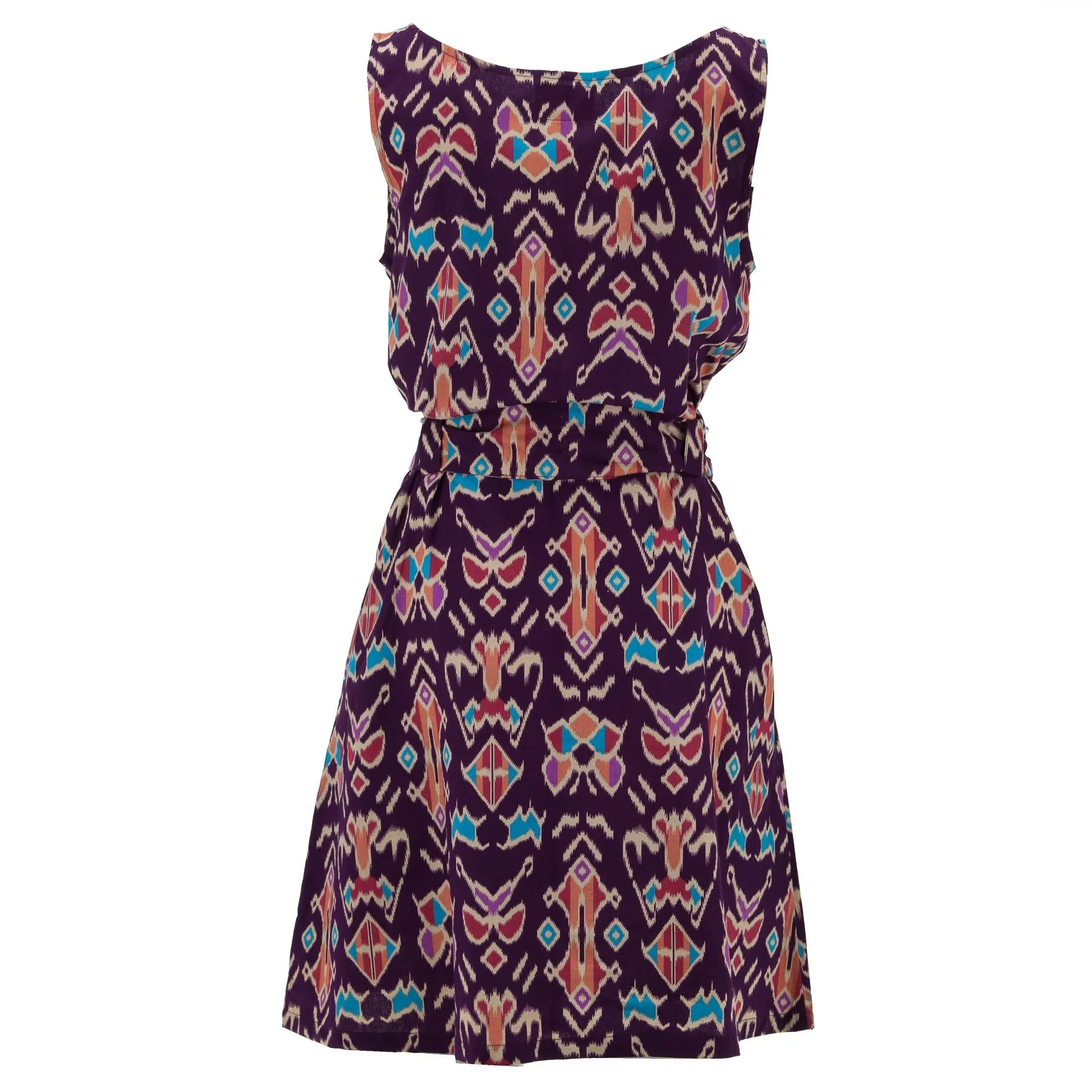 Belted Dress - Purple Tribal