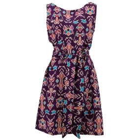 Belted Dress - Purple Tribal