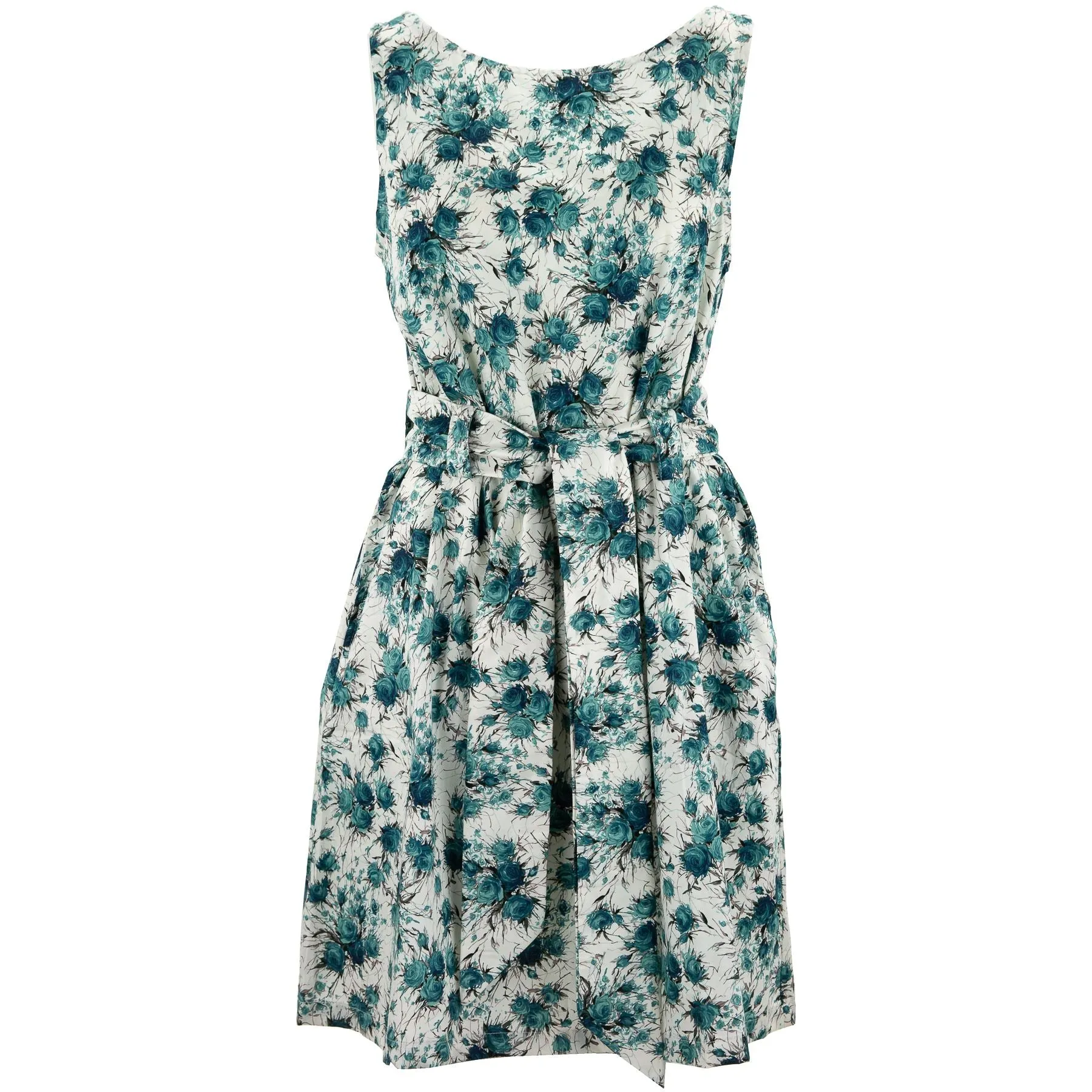 Belted Dress - Rose Bunch Teal