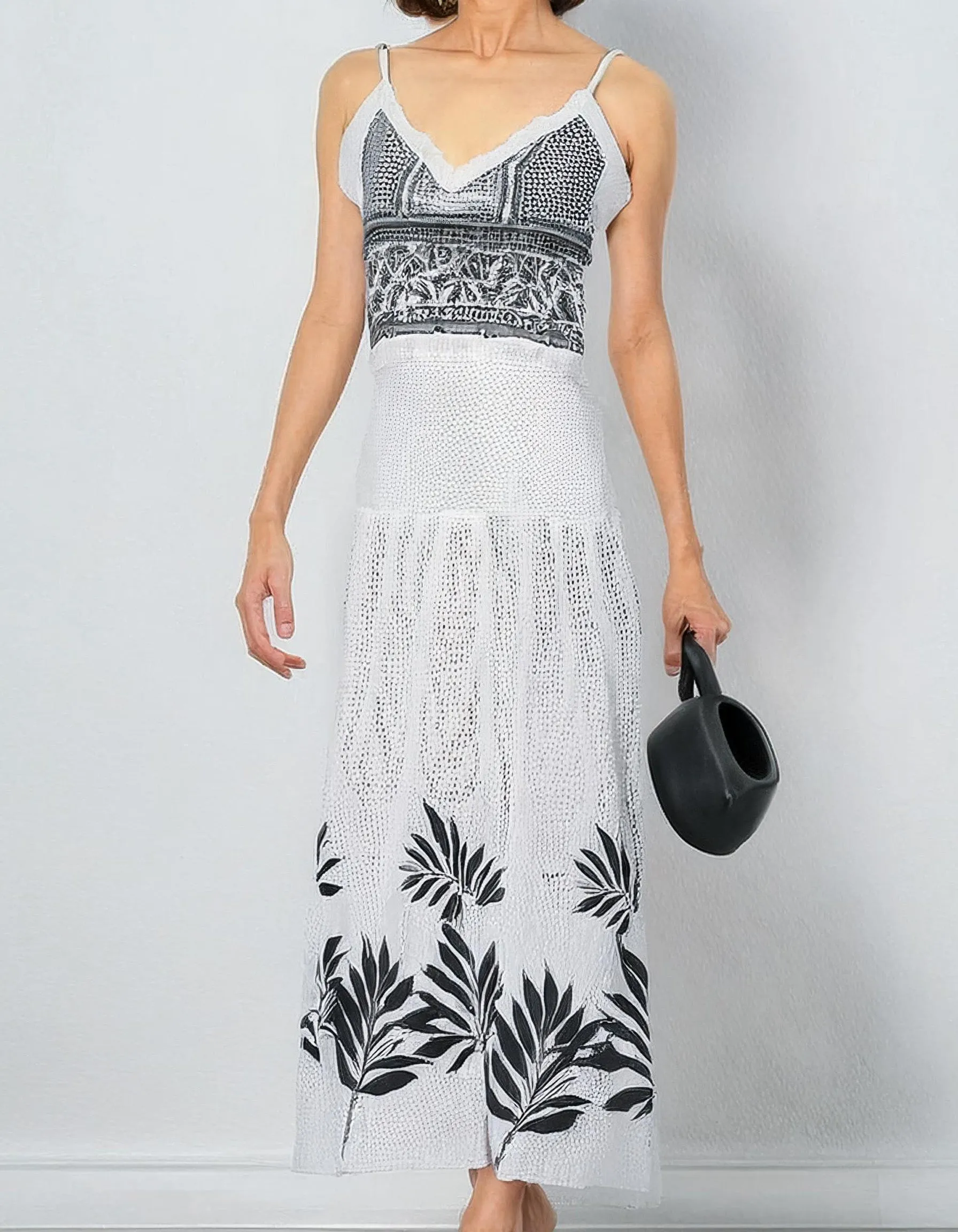 Black and White Contrast Midi Dress