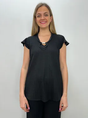 Black Short Sleeve V Neck Top