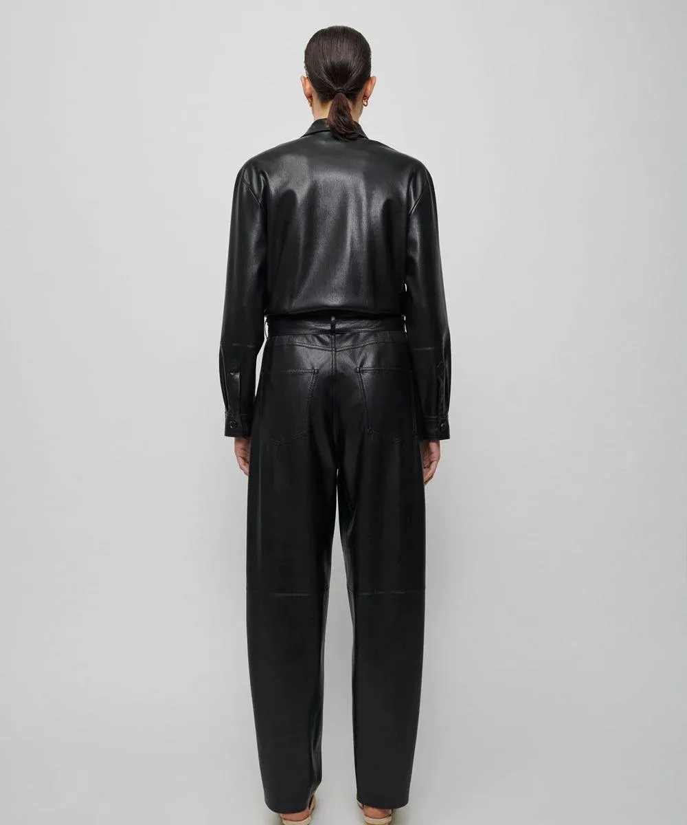 Black Trucker Leather Jumpsuit