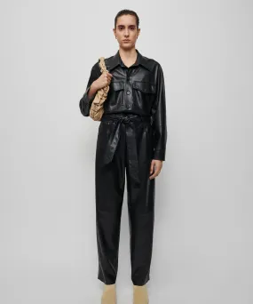 Black Trucker Leather Jumpsuit