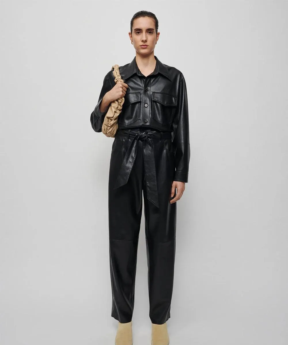 Black Trucker Leather Jumpsuit