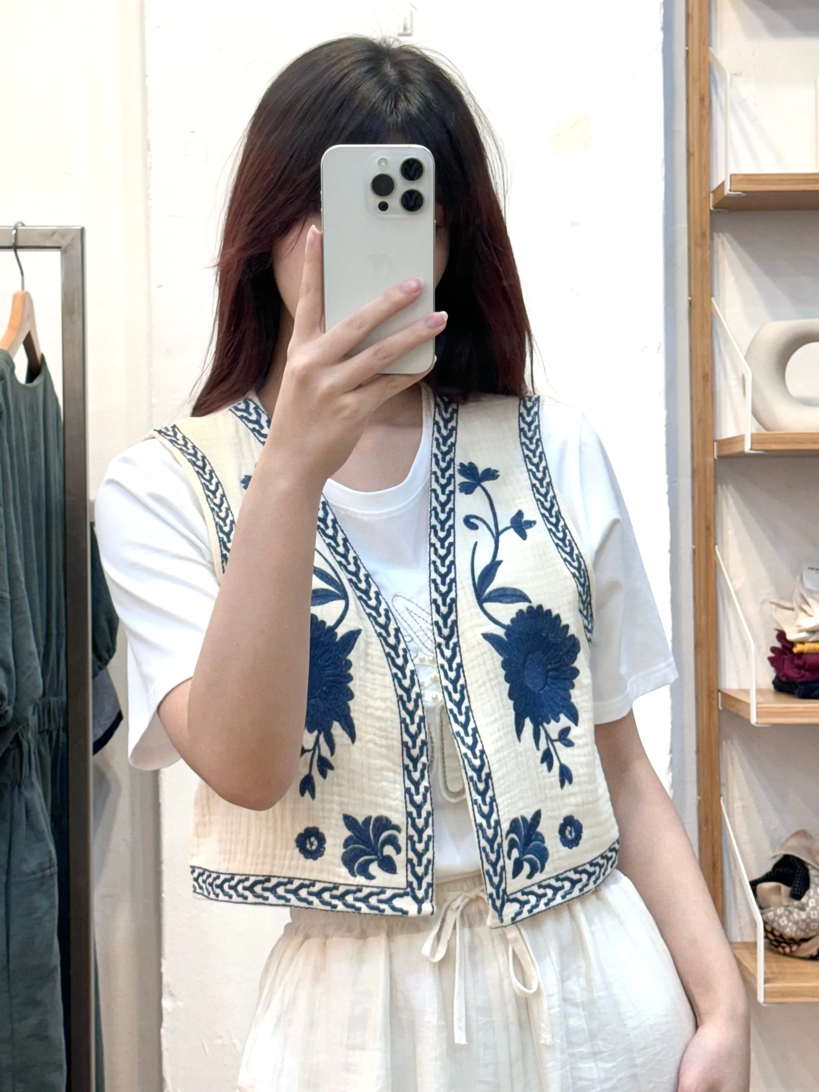 Blue Embroider Vintage Vest