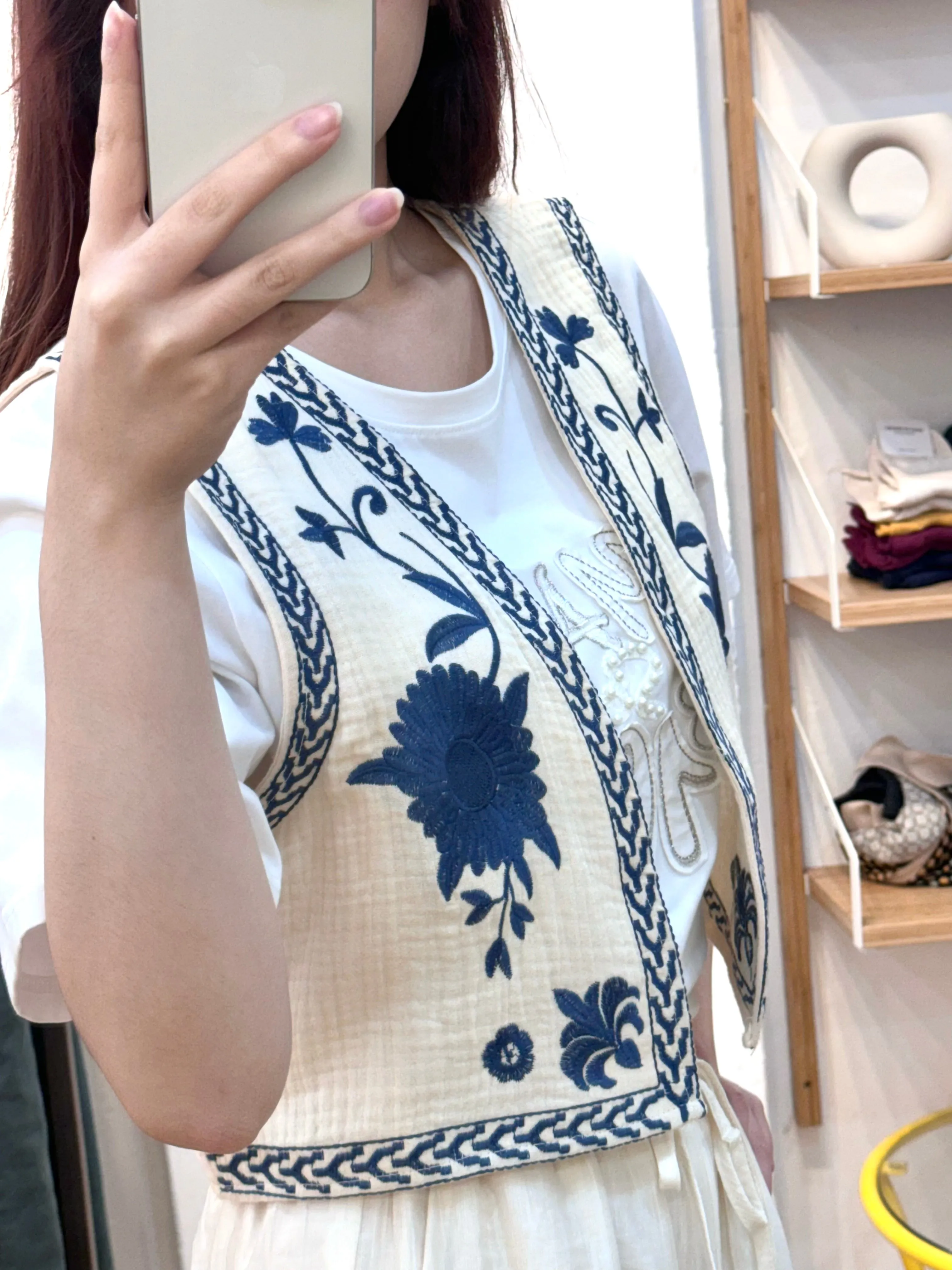 Blue Embroider Vintage Vest