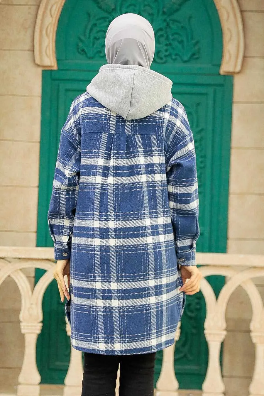 Blue Plaid Hooded Overshirt