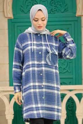 Blue Plaid Hooded Overshirt