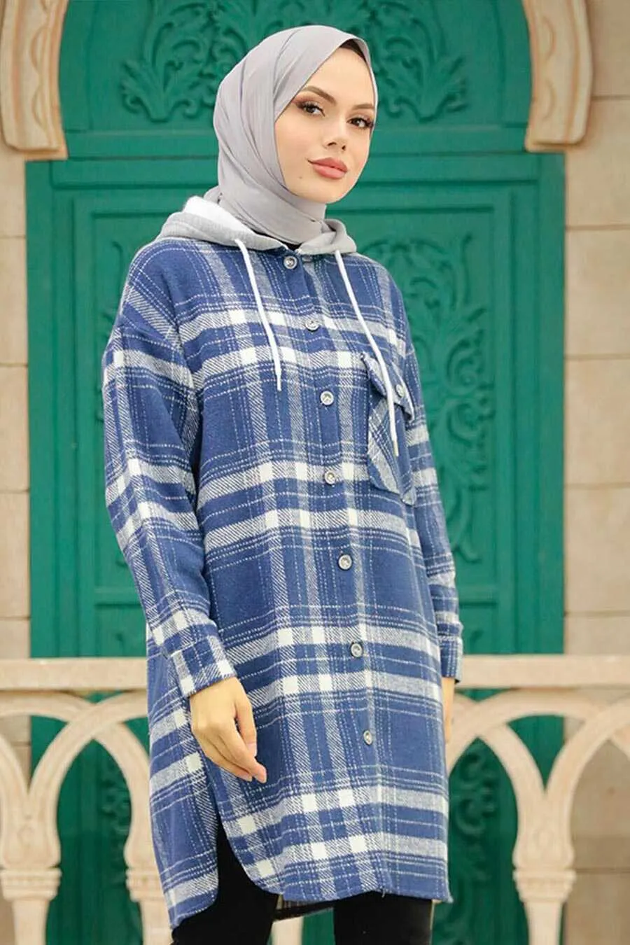 Blue Plaid Hooded Overshirt