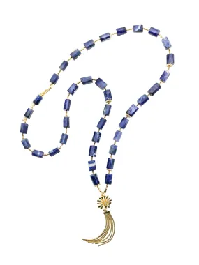 Blue Sodalite With Flower Tassel Pendant  Y-Necklace CN029