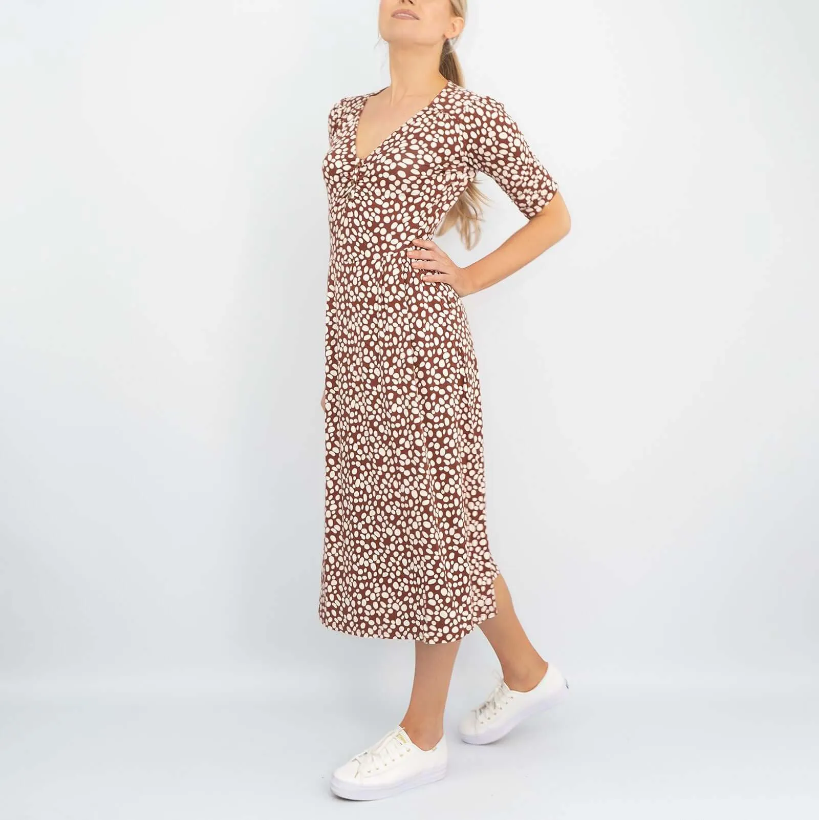 Boden Alberta Short Sleeve Jersey Pebbles Print Midi Dress