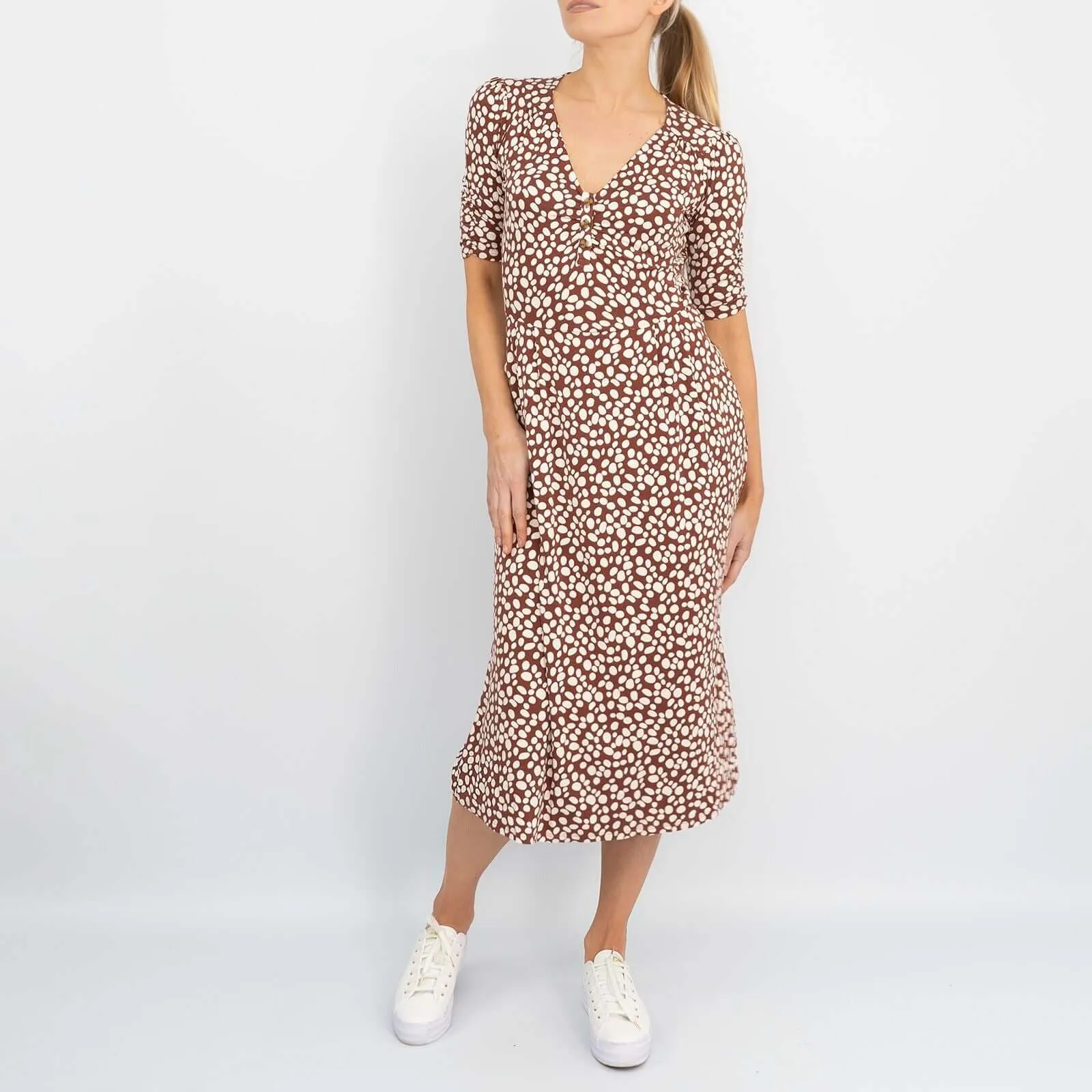 Boden Alberta Short Sleeve Jersey Pebbles Print Midi Dress