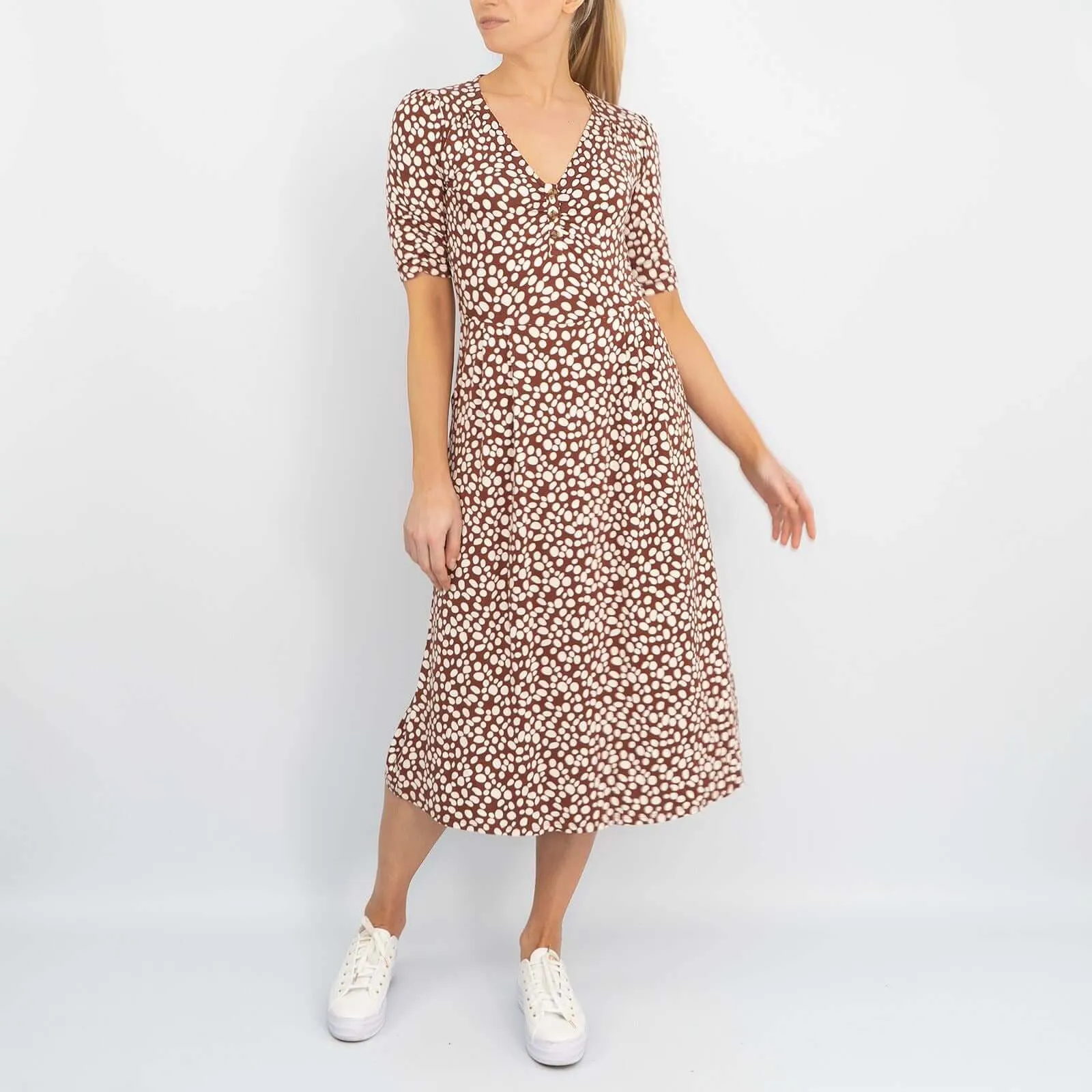 Boden Alberta Short Sleeve Jersey Pebbles Print Midi Dress