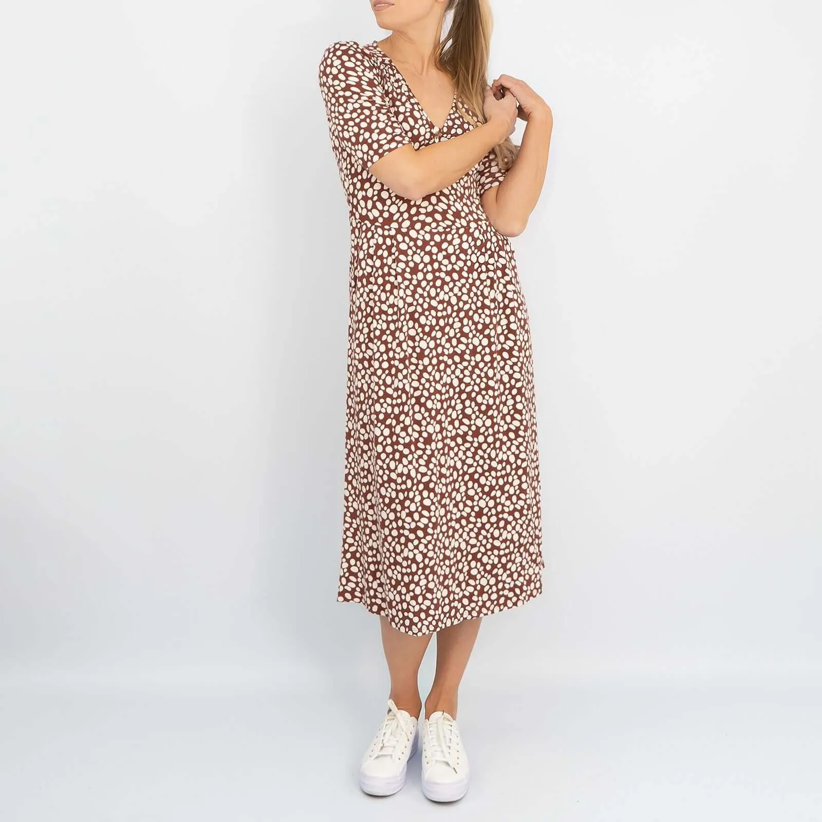 Boden Alberta Short Sleeve Jersey Pebbles Print Midi Dress