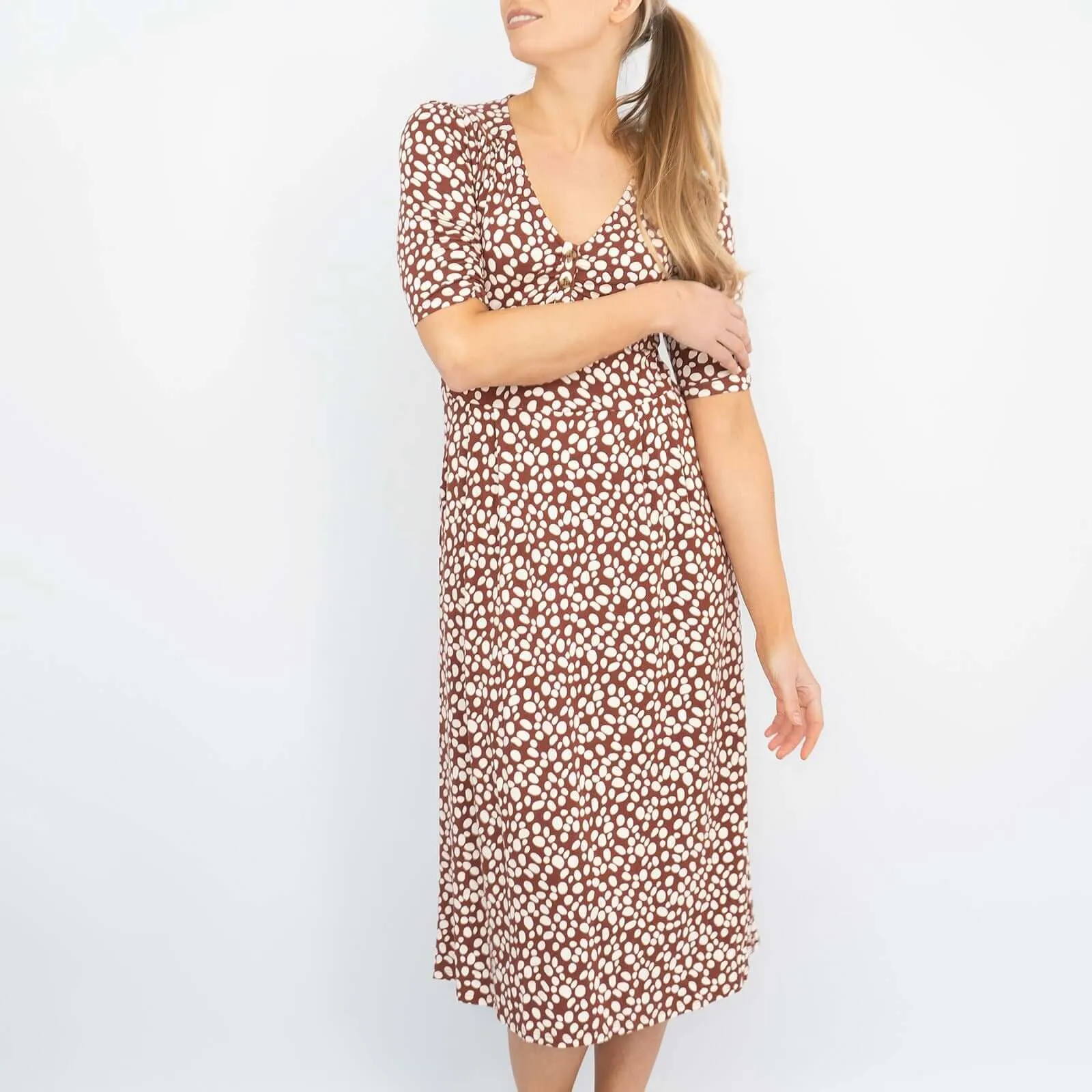 Boden Alberta Short Sleeve Jersey Pebbles Print Midi Dress