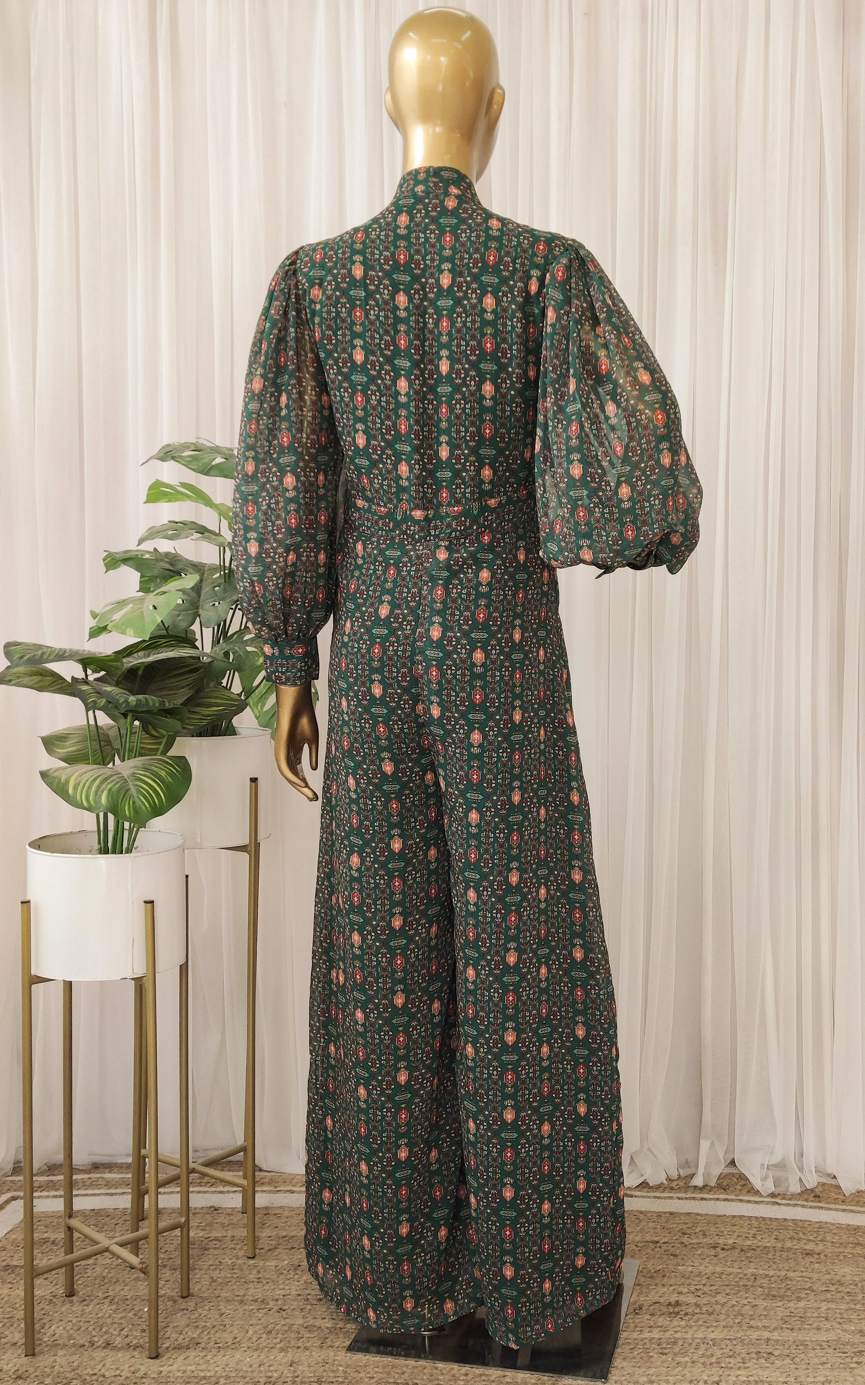 Bottle Green Bow-Shirt Jumpsuit