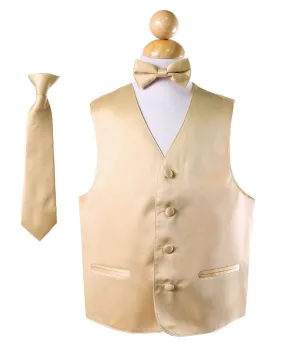 Boys Gold Satin Vest with Neck Tie and Bow Tie