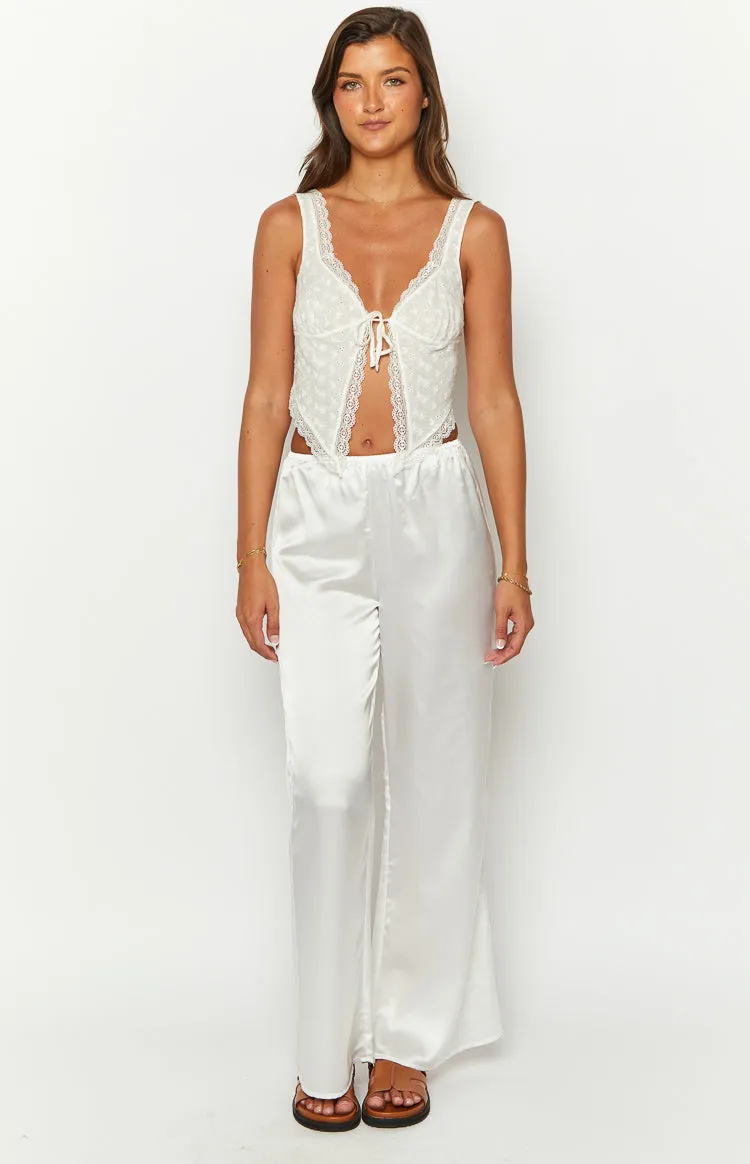 Bridget White Satin Pants