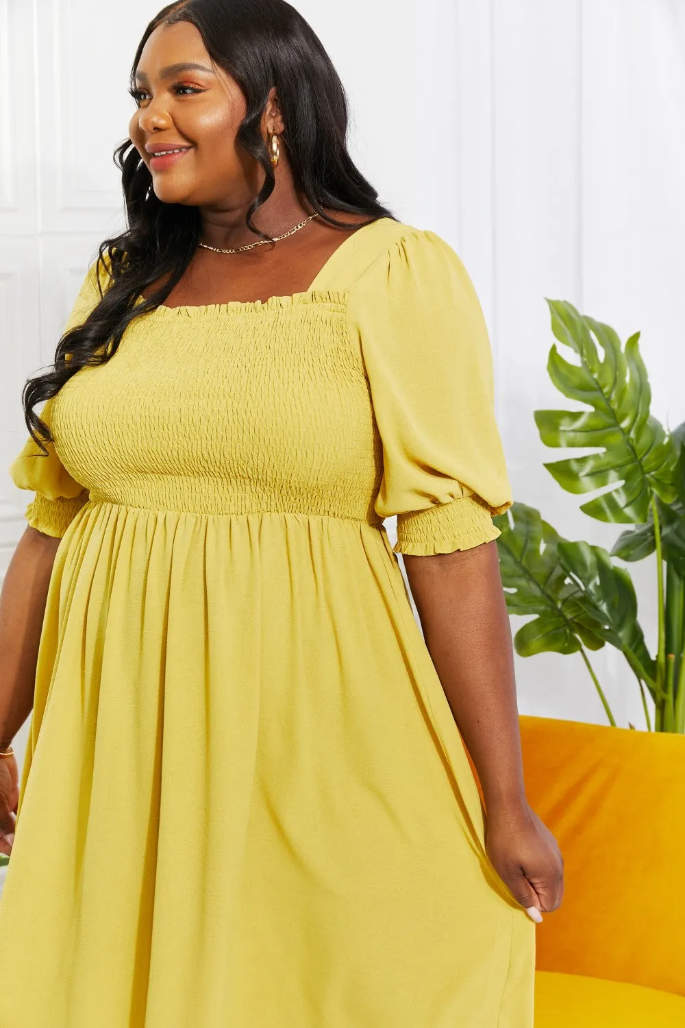 Bright Yellow Square Neck Midi Dress By ODDI