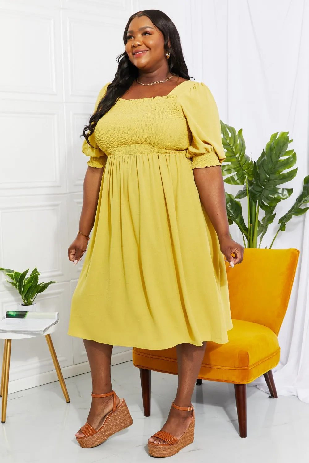 Bright Yellow Square Neck Midi Dress By ODDI