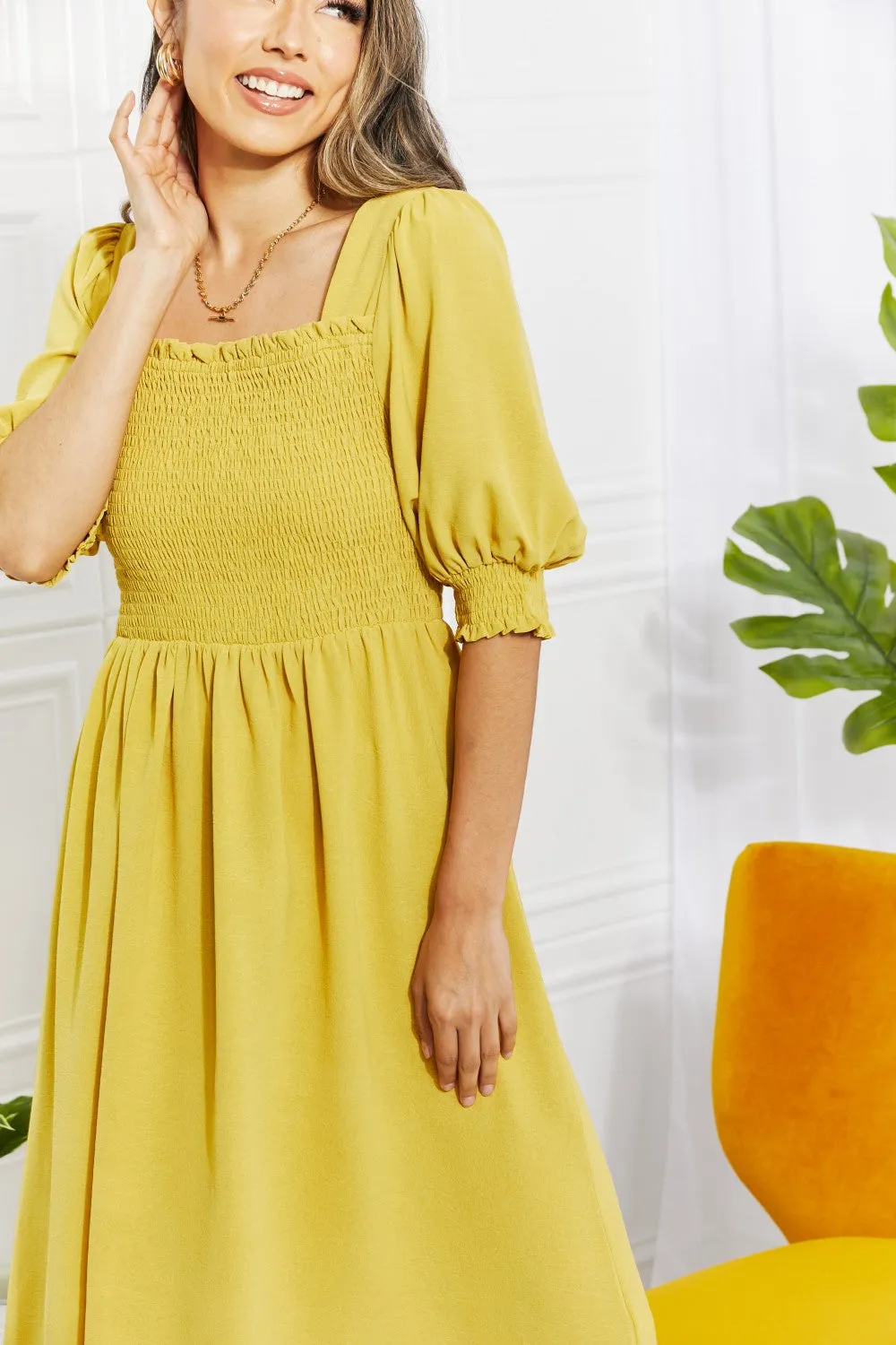 Bright Yellow Square Neck Midi Dress By ODDI